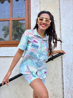 Multi Color Visa Stamps Co-Ord Set - Comfy Nights