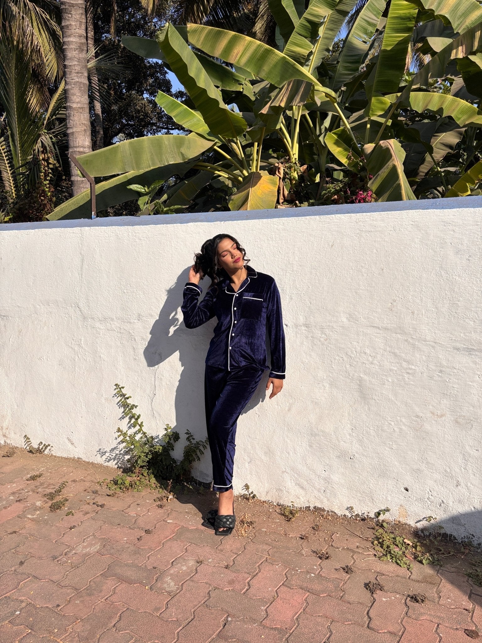 Navy Blue Velvet PJ Set - Comfy Nights