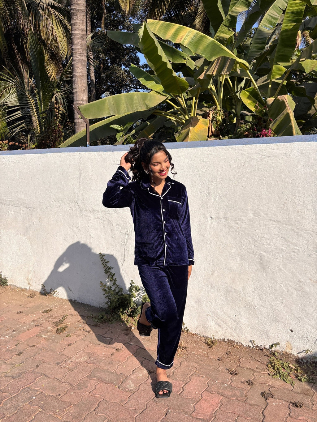 Navy Blue Velvet PJ Set - Comfy Nights