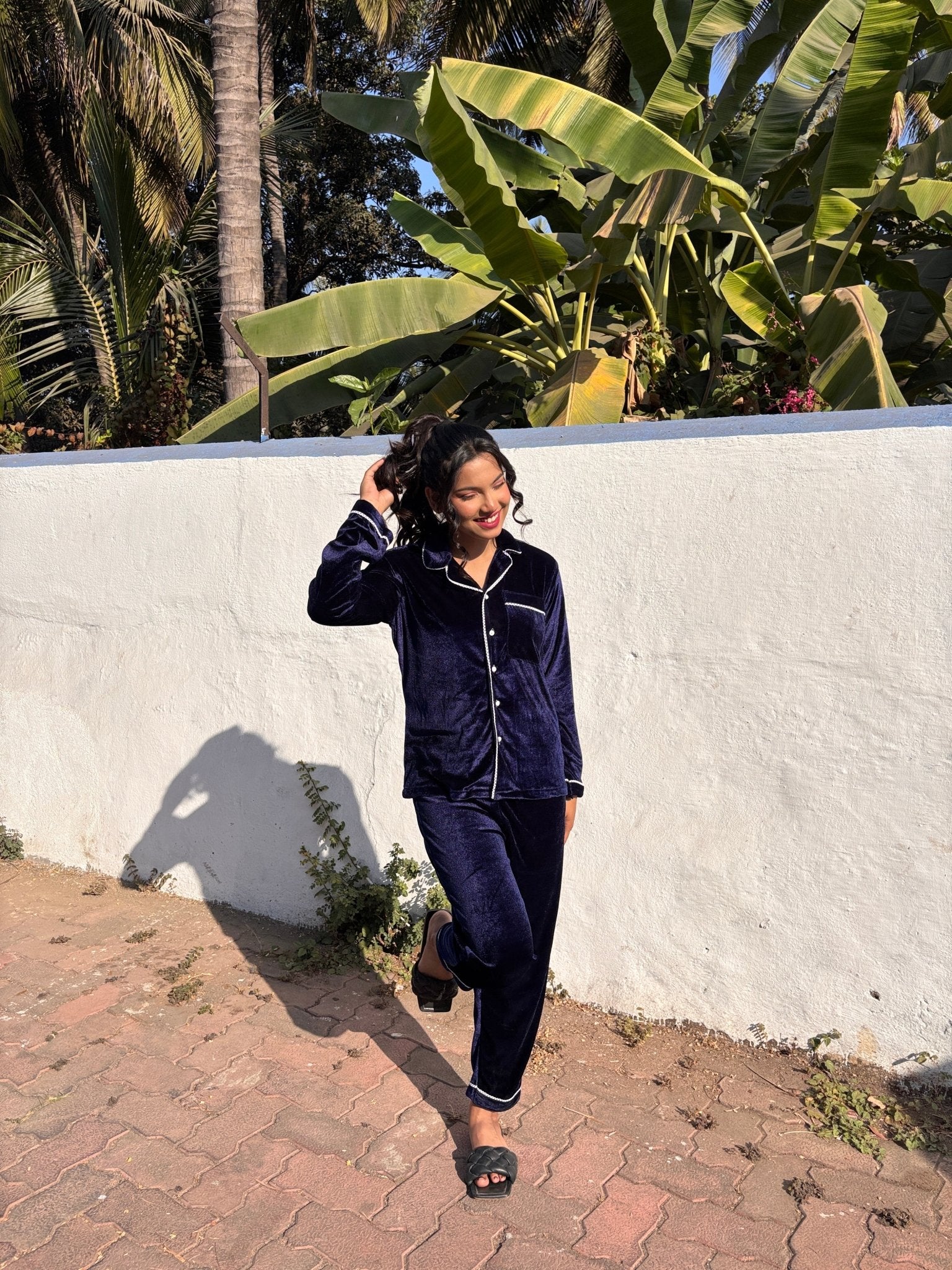 Navy Blue Velvet PJ Set - Comfy Nights