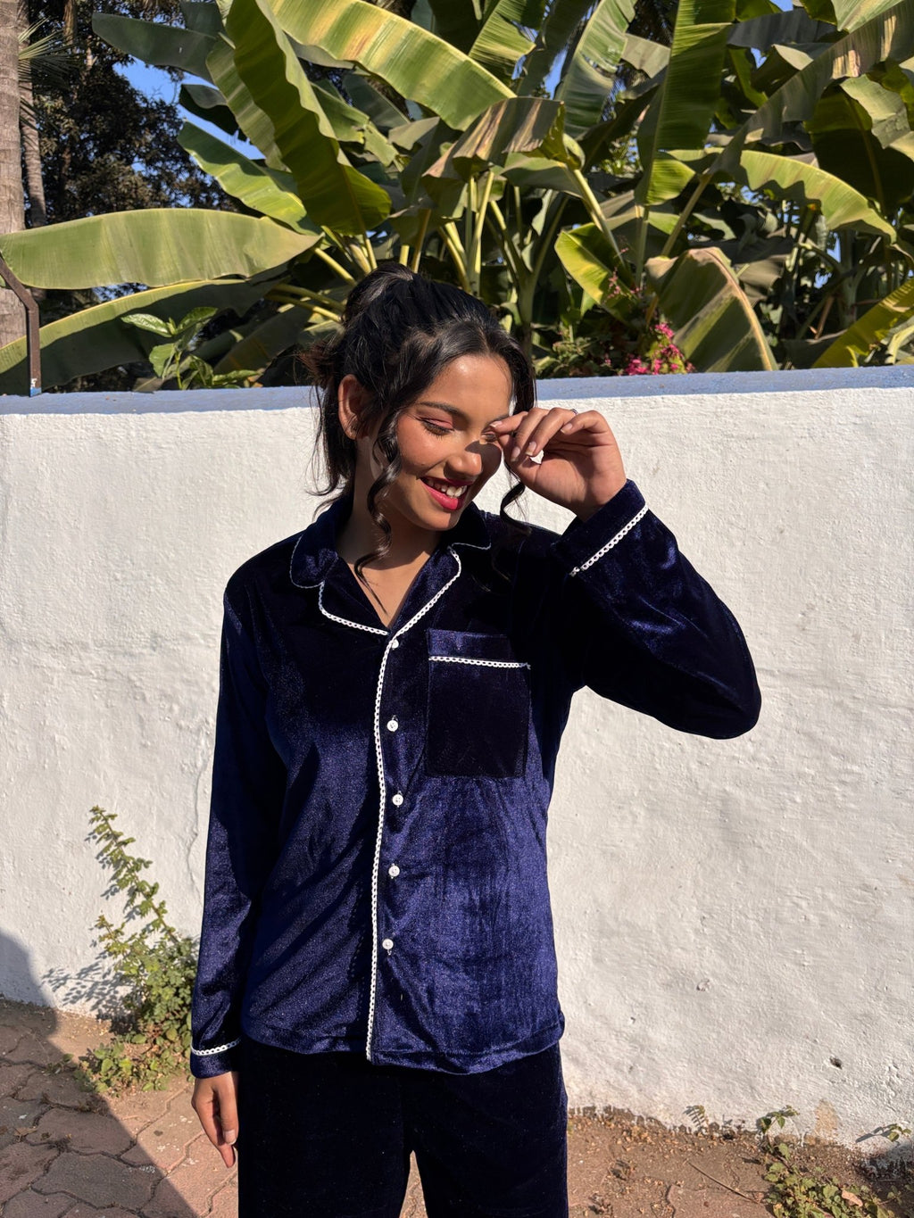 Navy Blue Velvet PJ Set - Comfy Nights