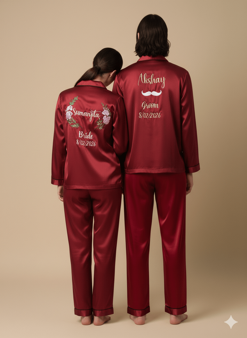 Personalised Maroon Couple Set | Prepaid Orders Only - Comfy Nights