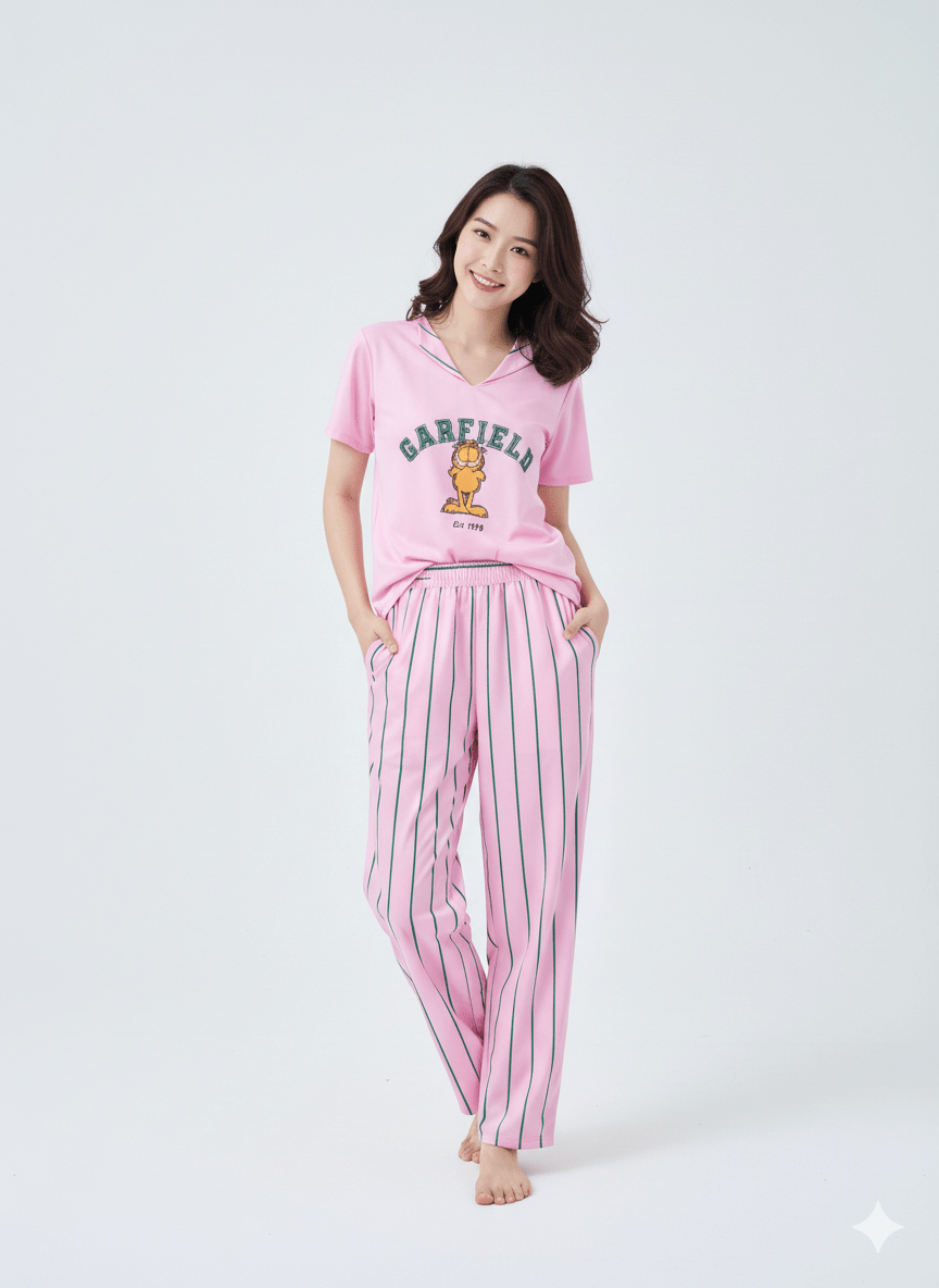 Pink Garfield Comfy Tee + Pj Set - Comfy Nights