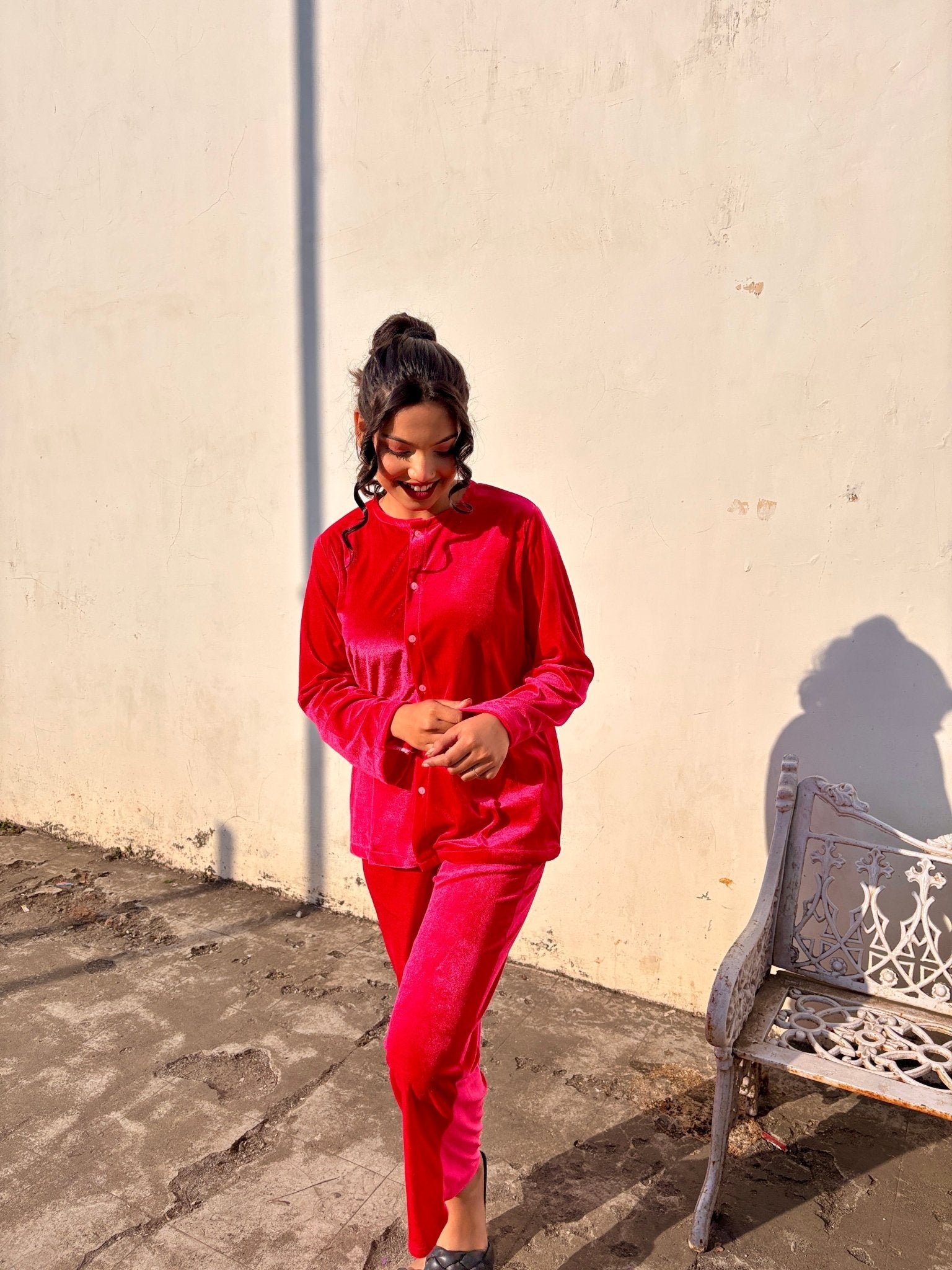 Pink Velvet Top + Wide Legs Pant - Comfy Nights