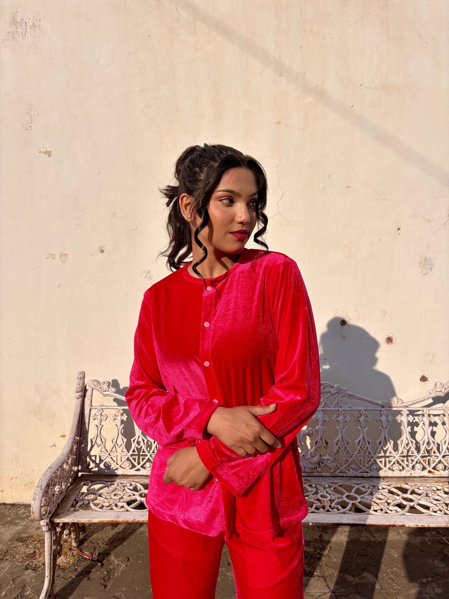 Pink Velvet Top + Wide Legs Pant - Comfy Nights