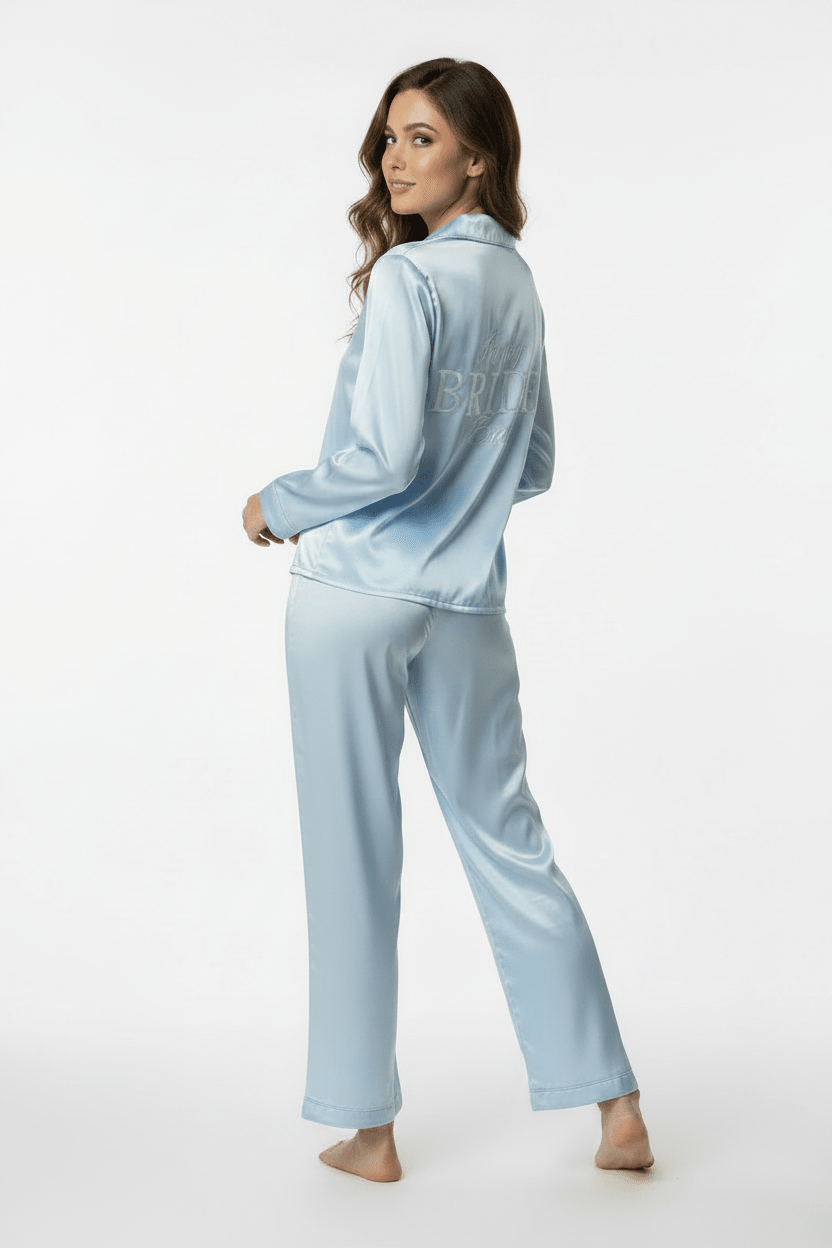 Powder Blue Personalise Satin Pj Set - Comfy Nights