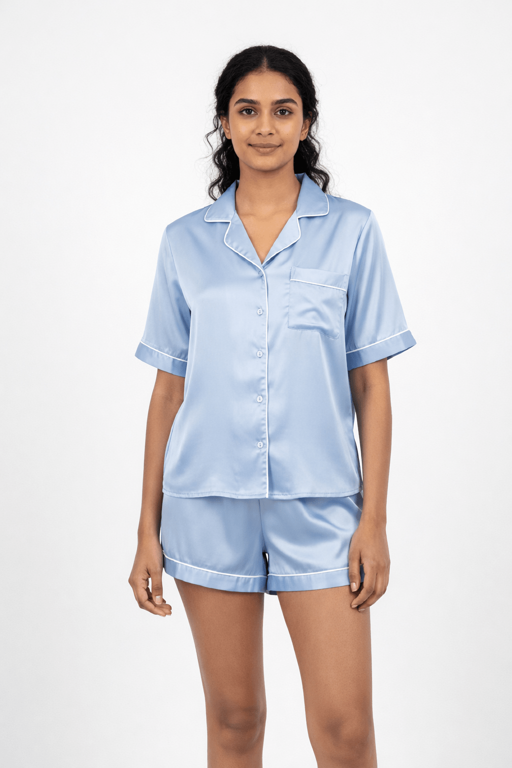 Powder Blue Personalised Satin Shorts Set | Prepaid Orders Only - Comfy Nights