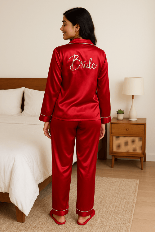 Red Bride Satin Pj Set | Prepaid Orders Only - Comfy Nights