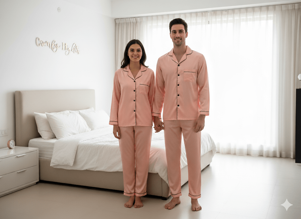 Rose Gold Satin Couple Set | Prepaid Orders Only - Comfy Nights