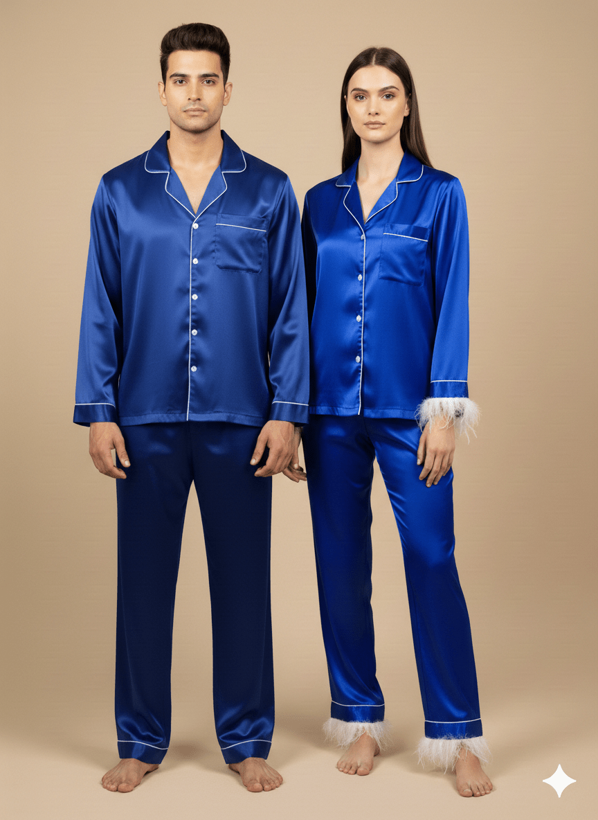 Royal Blue The Boss & The real Boss Satin Couple Set | Prepaid Orders Only - Comfy Nights