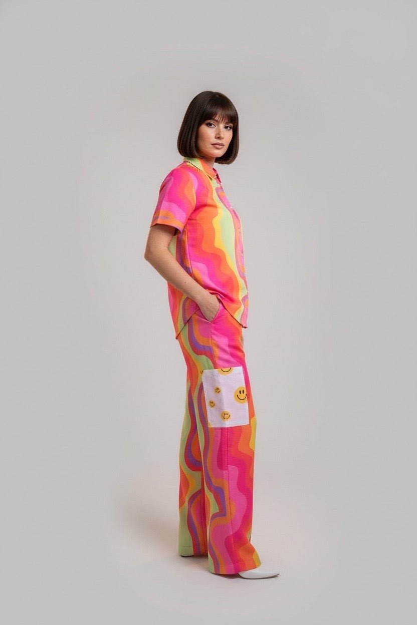Summer Smiley Wide Leg Co-Ord Set - Comfy Nights