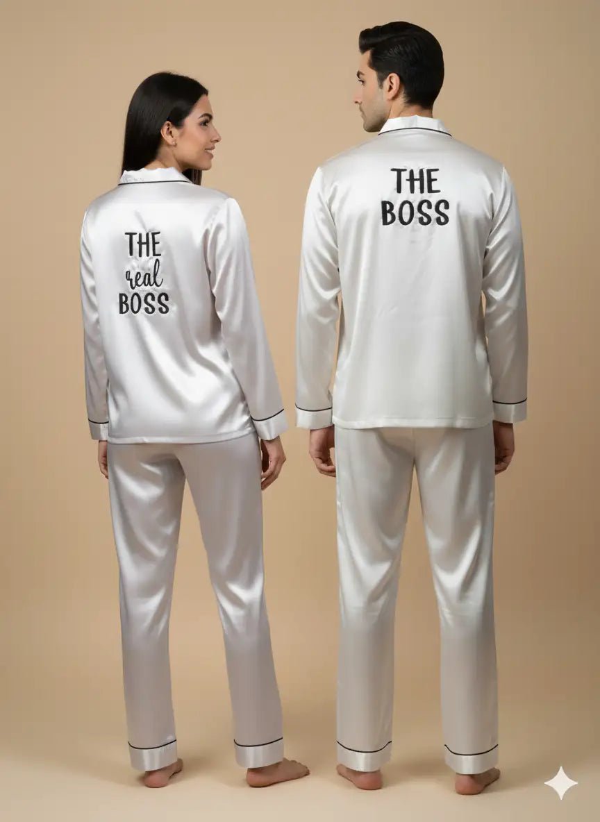 The Boss & The real Boss Satin Couple Set | Prepaid Orders Only - Comfy Nights