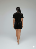 Velvet Black Tee + Shorts Set - Comfy Nights