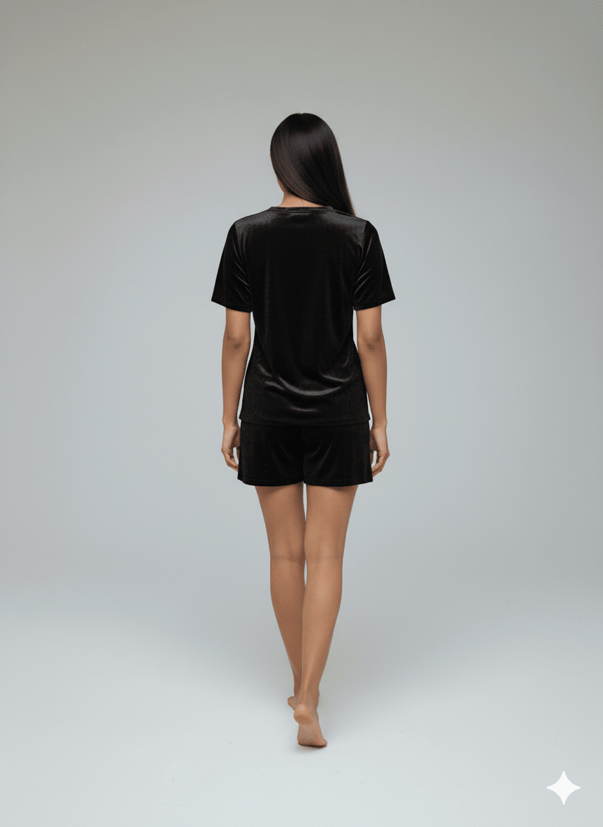 Velvet Black Tee + Shorts Set - Comfy Nights