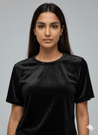 Velvet Black Tee + Shorts Set - Comfy Nights