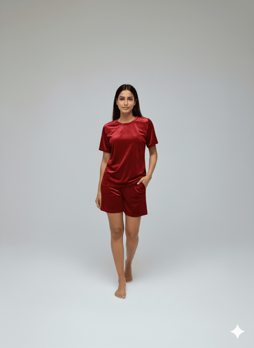 Velvet Red Tee + Shorts Set - Comfy Nights