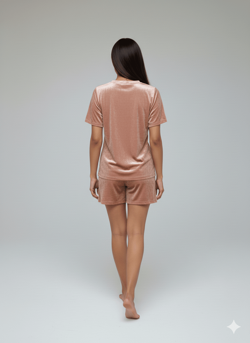 Velvet Rose Gold Tee + Shorts Set - Comfy Nights