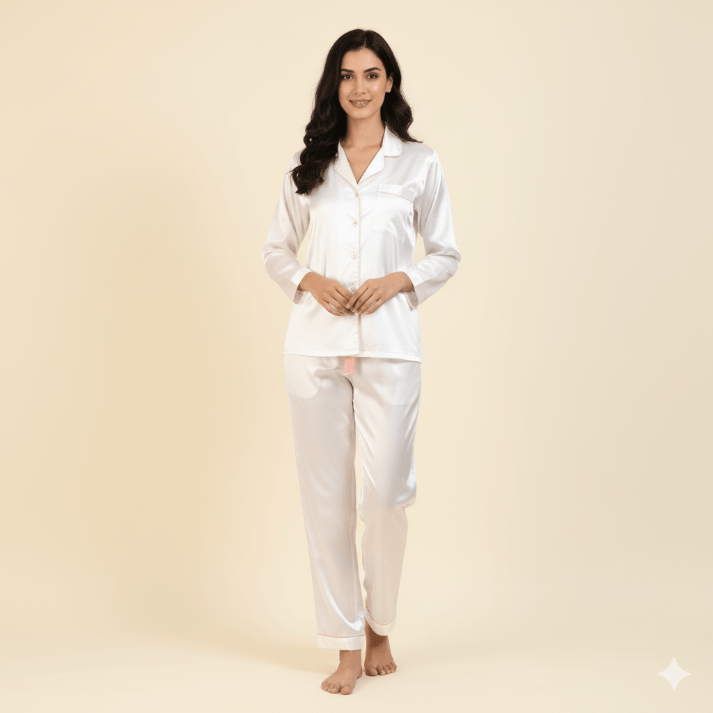 White Bride Satin Pj Set | Prepaid Orders Only - Comfy Nights