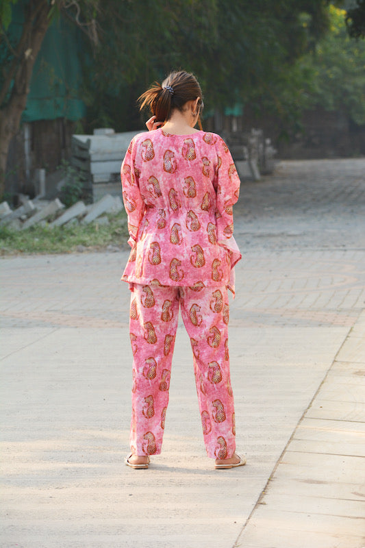 Pink Cheetah Kaftan Set