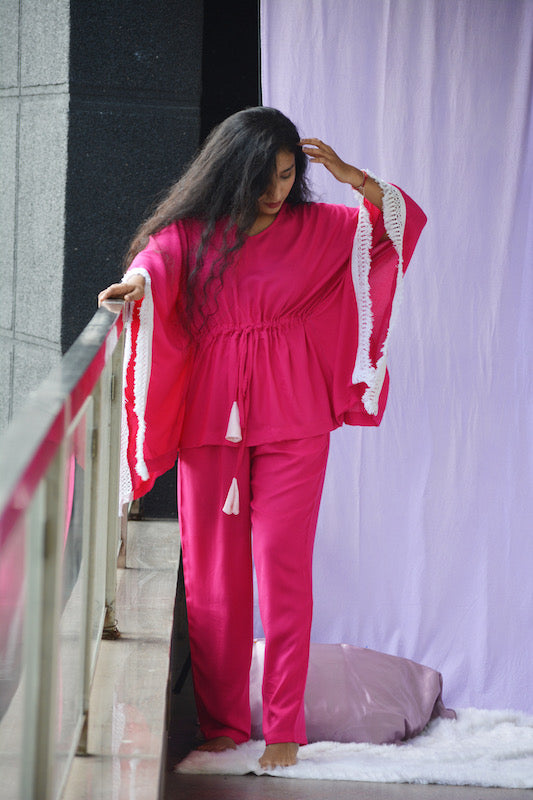 Pink Lace Kaftan Set