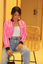 Pink Stripes Bomber Jacket