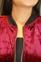 Wine Velvet Bomber Jacket