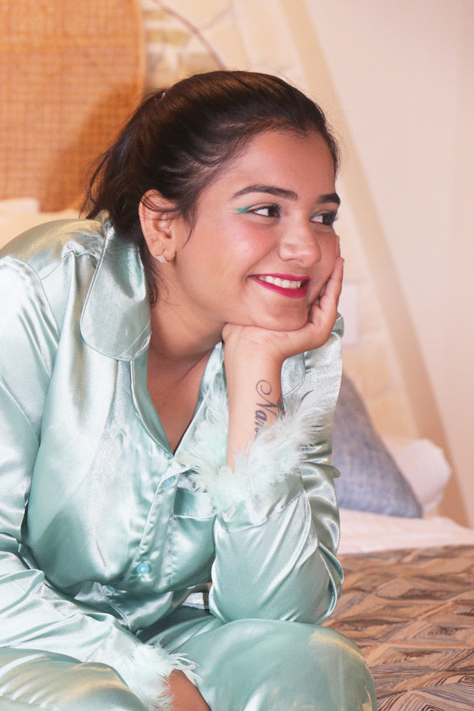 Pastel Green Feathers Pj Set