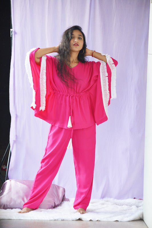 Pink Lace Kaftan Set