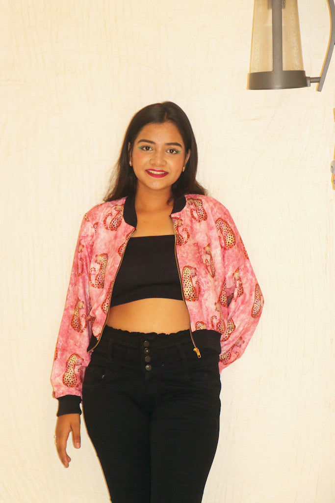 Pink Cheetah Bomber Jacket