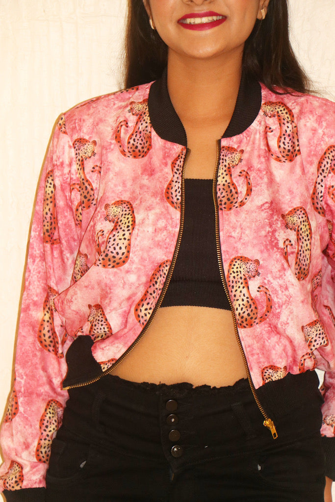 Pink Cheetah Bomber Jacket
