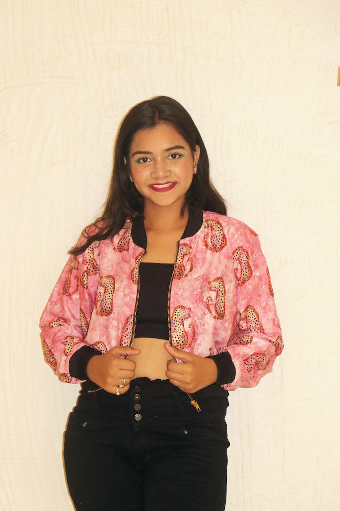 Pink Cheetah Bomber Jacket