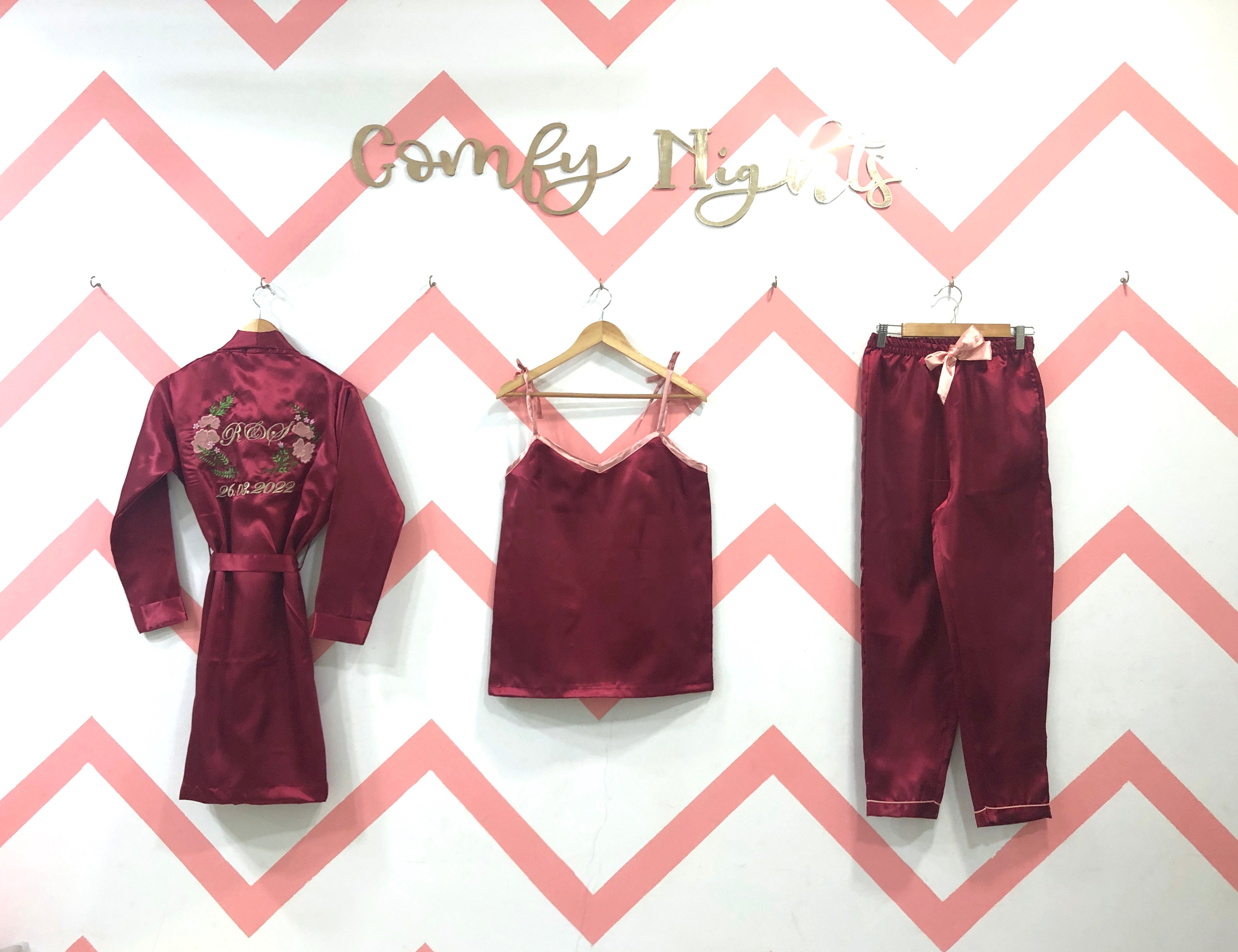 Maroon Personalise Robe Set  | Prepaid Orders Only
