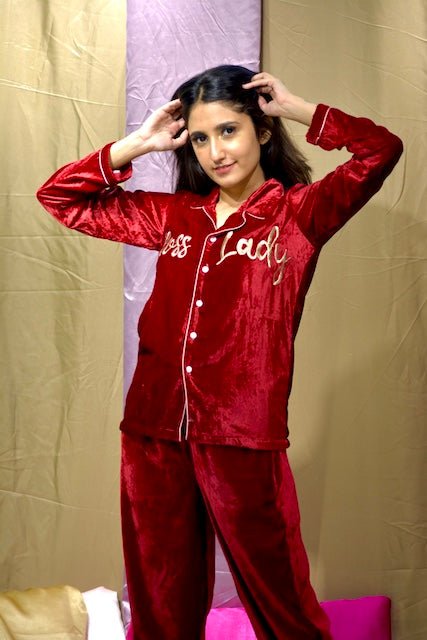 Boss Lady Velvet Pj Set | Prepaid Orders Only - Comfy Nights