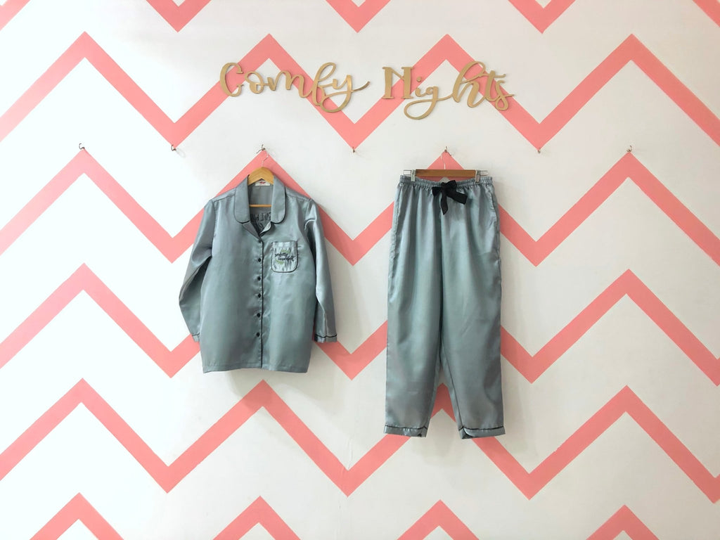 Grey Personalise Satin Pj Set | Prepaid Orders Only - Comfy Nights