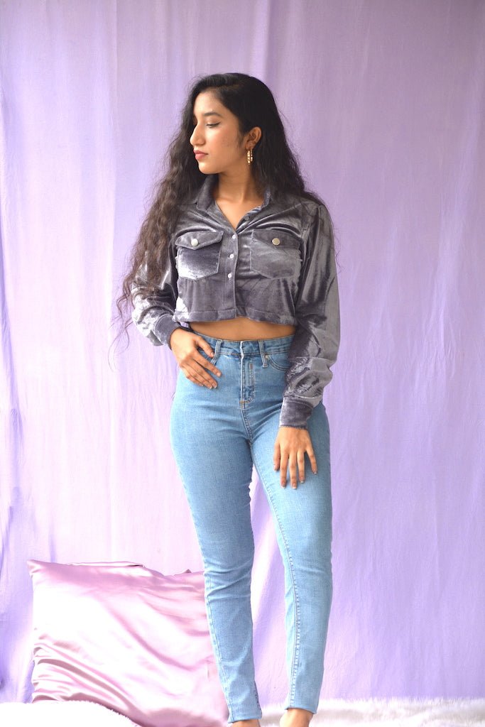Grey Velvet Crop - Comfy Nights