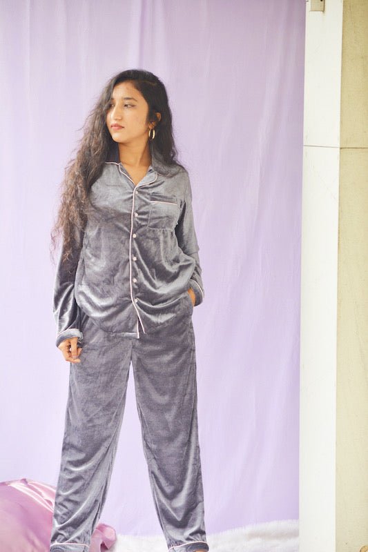 Grey Velvet PJ Set - Comfy Nights