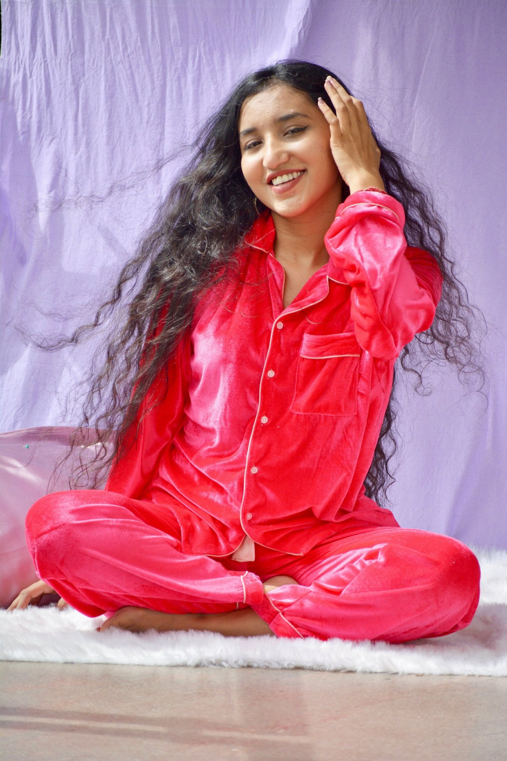 Hot Pink Velvet PJ Set - Comfy Nights