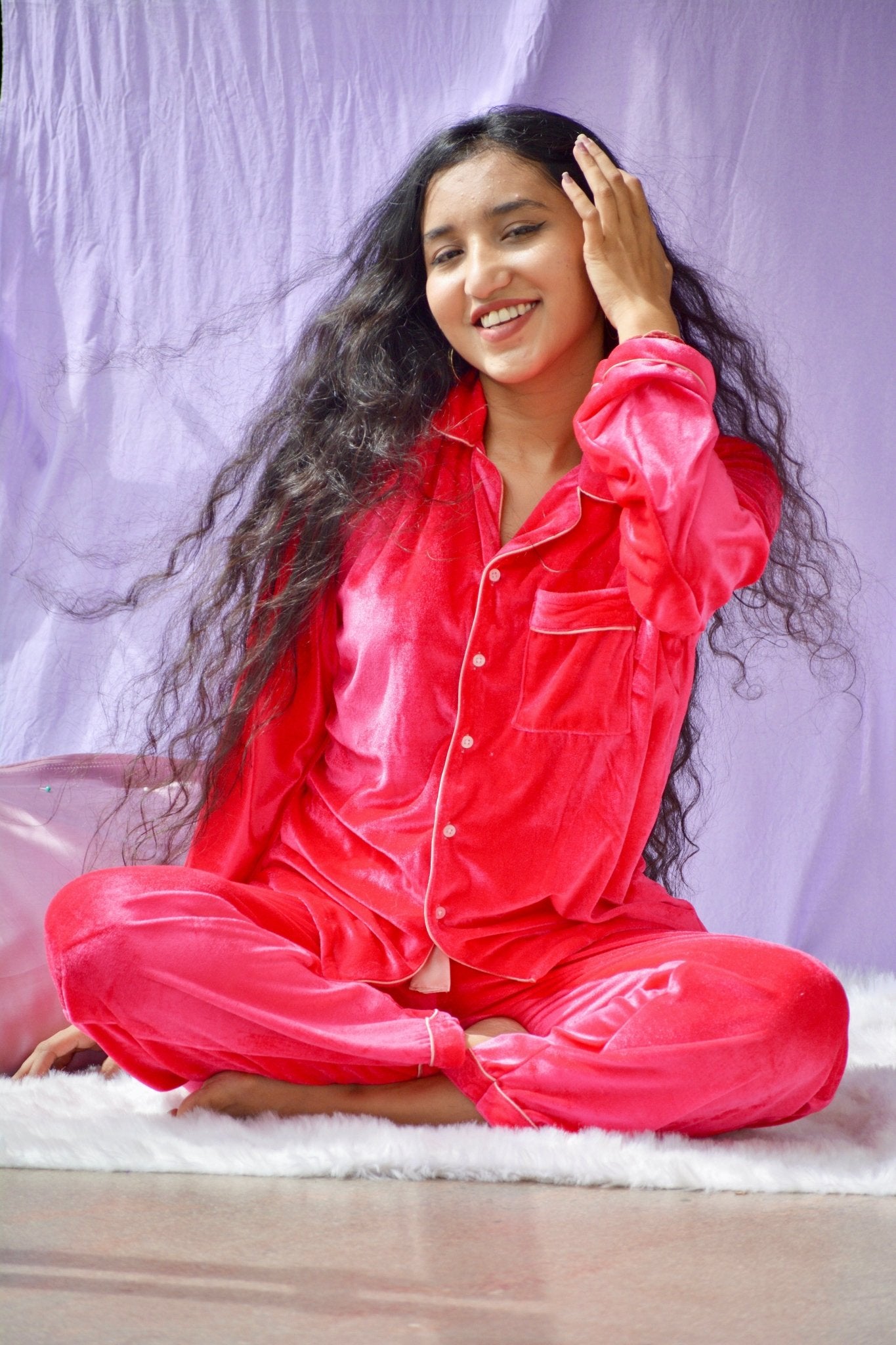 Hot Pink Velvet PJ Set - Comfy Nights