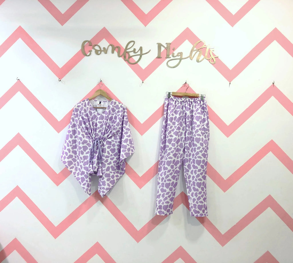 Lilac Cow Kaftan Set - Comfy Nights
