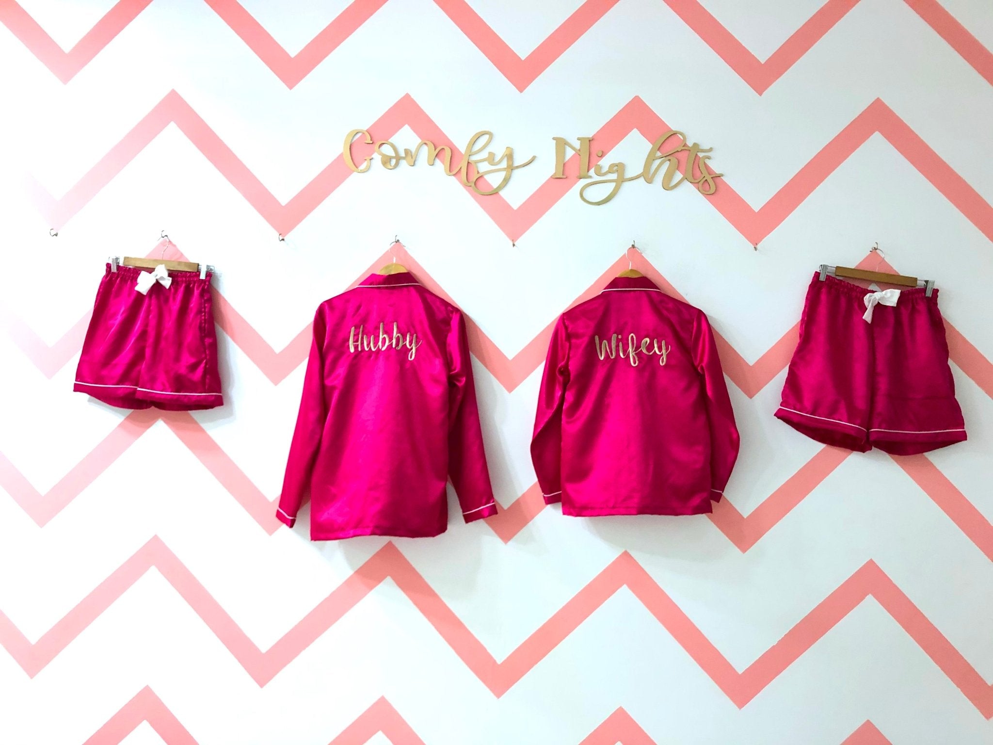 Magenta Satin Couple Shorts Set | Prepaid Orders Only - Comfy Nights