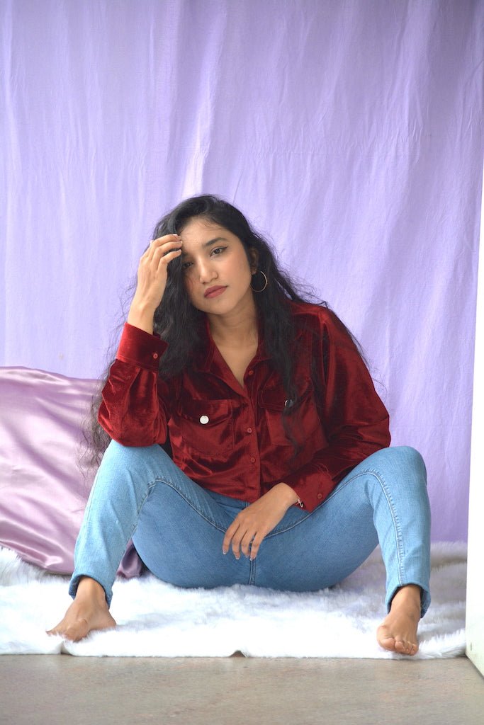 Maroon Velvet Crop - Comfy Nights