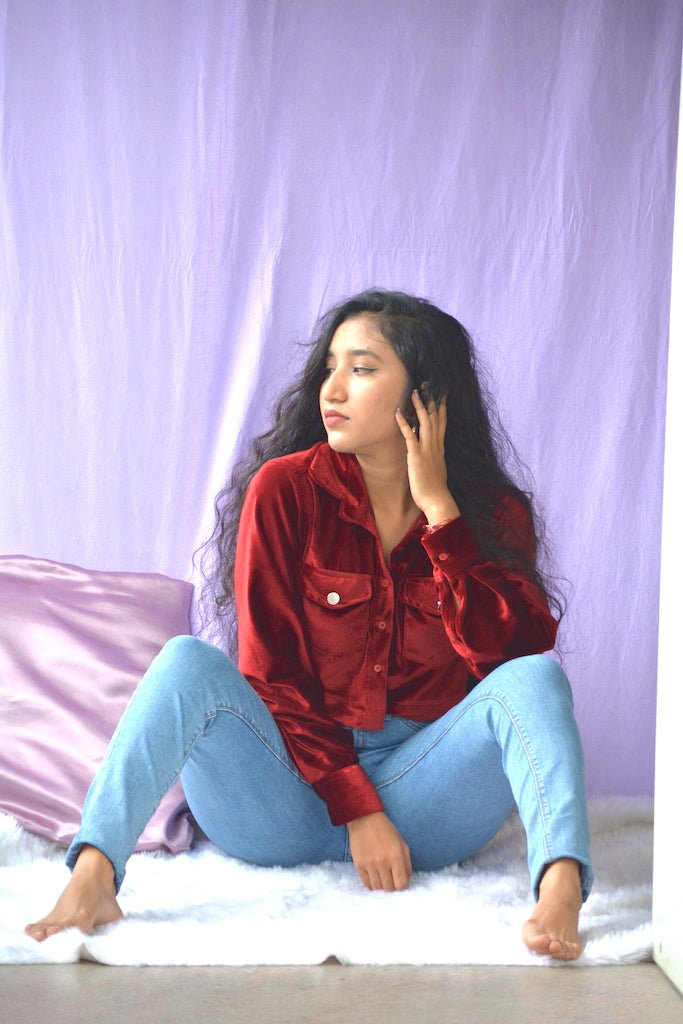 Maroon Velvet Crop - Comfy Nights