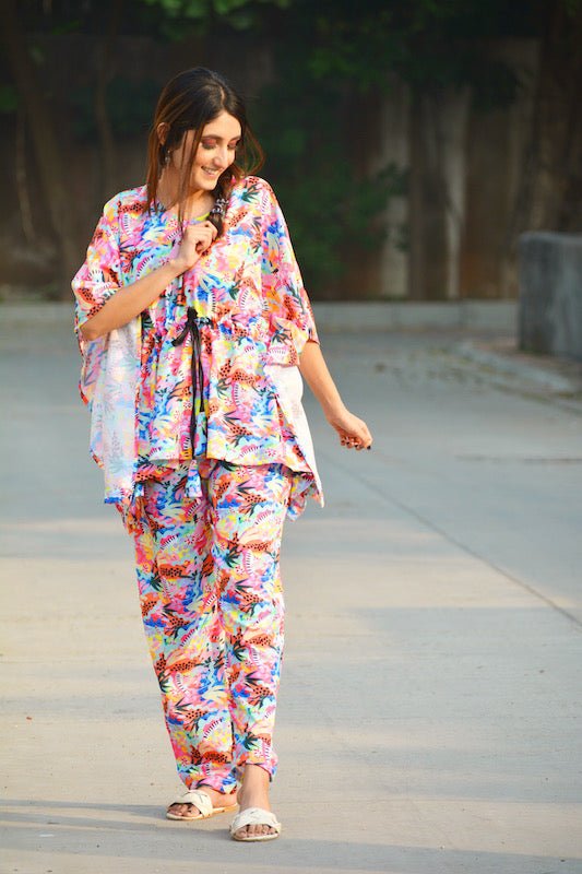 Multi Leaves Kaftan Set - Comfy Nights