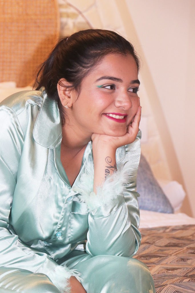 Pastel Green Feathers Pj Set - Comfy Nights