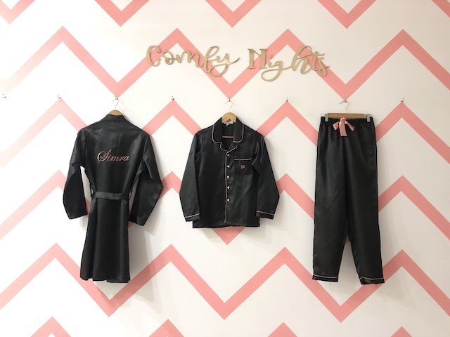 Personalise Black Satin Robe + Pj Set | Prepaid Orders Only - Comfy Nights