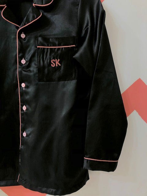 Personalise Black Satin Robe + Pj Set | Prepaid Orders Only - Comfy Nights