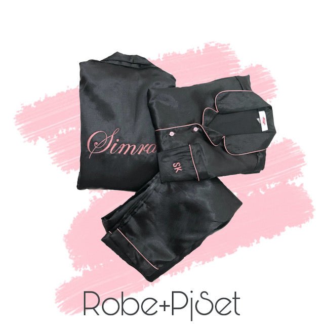 Personalise Black Satin Robe + Pj Set | Prepaid Orders Only - Comfy Nights