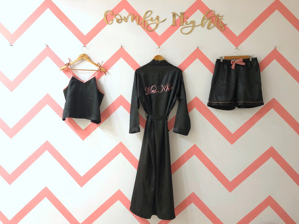 Personalise Satin Robe + Camisole + Shorts | Prepaid Orders Only - Comfy Nights