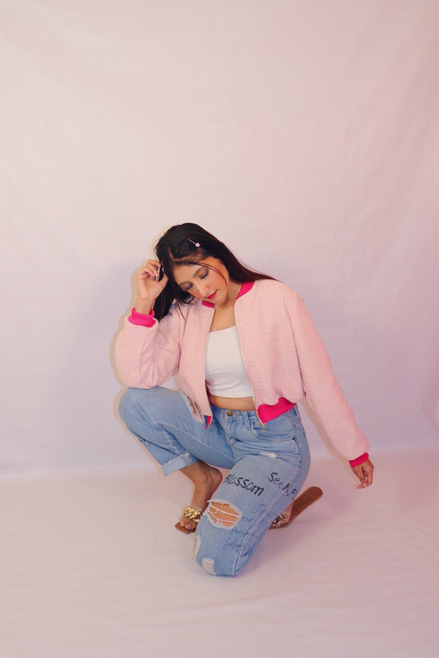 Pink Jacquard Bomber Jacket (Limited Edition) - Comfy Nights