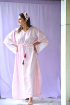 Pink Stripes Long Kaftan - Comfy Nights